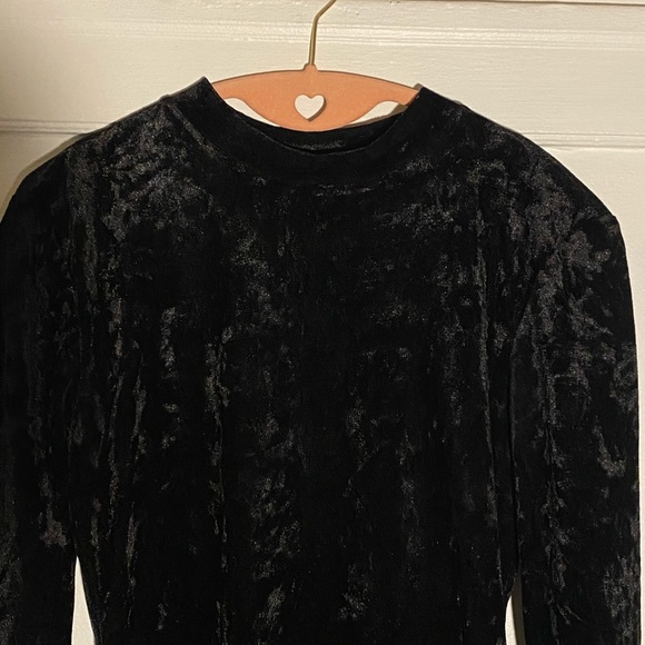 Velvet Black Mini Dress with Silt in Front - Picture 3 of 5